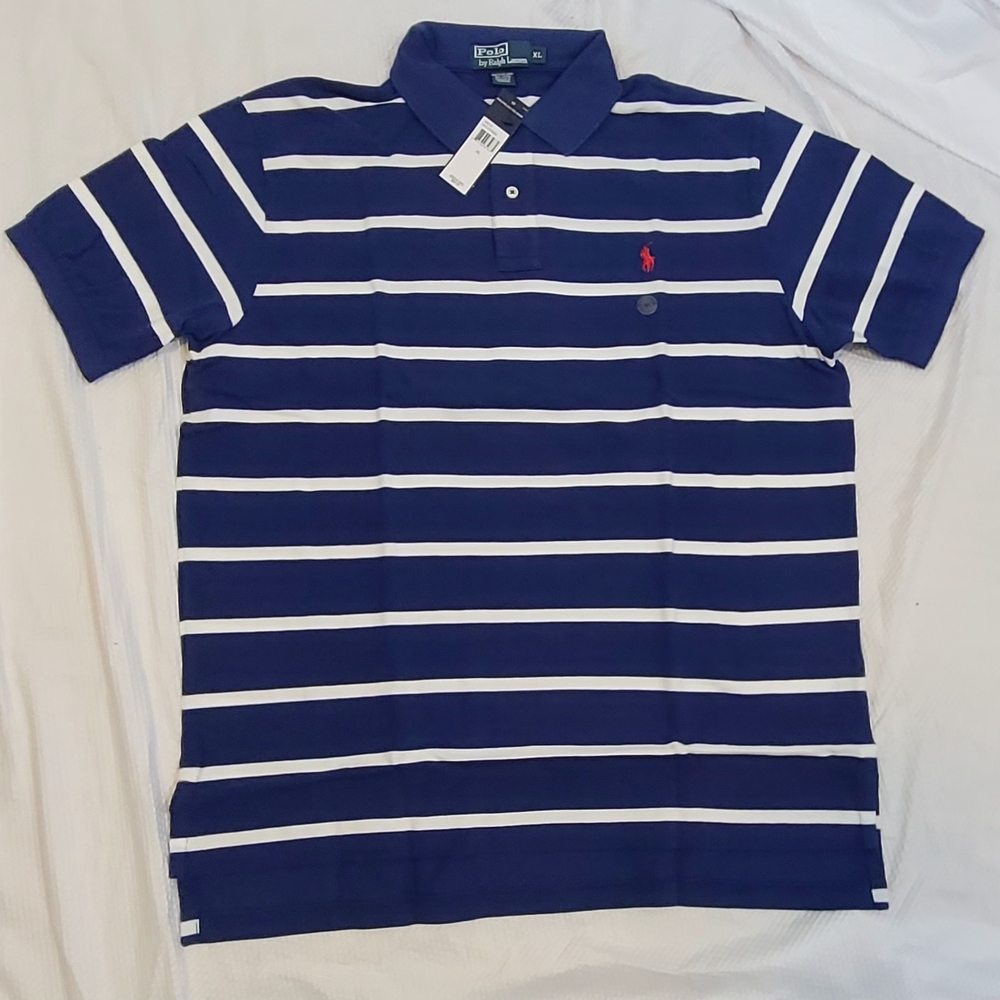 Polo by Ralph Lauren Mens Blue and White Striped Polo Shirt XL - Picture 2 of 5